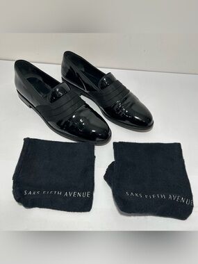 Saks Fifth Ave men’s black Patent Leather with Strap Loafers Dress Shoes 11.5 M